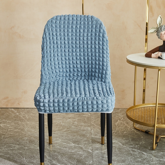 91家纺网 家纺一手货源 找家纺 丝绮鹿 2023新款爆米花弧形椅子套 雾霾蓝