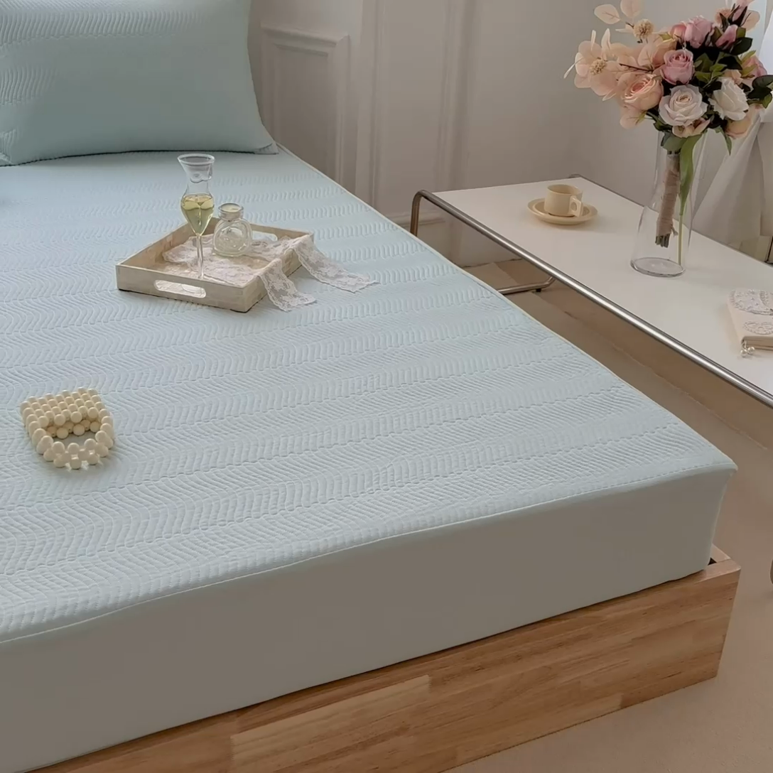 91家纺网 家纺一手货源 找家纺 紫碧螺家纺 2023新款暗提花水洗棉麻绗绣款双面印花床笠 床笠-绿 