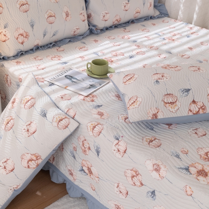 91家纺网 家纺一手货源 找家纺 紫碧螺家纺 2024新款暗提花水洗棉麻绗绣款双面多用欧式床盖 花锦