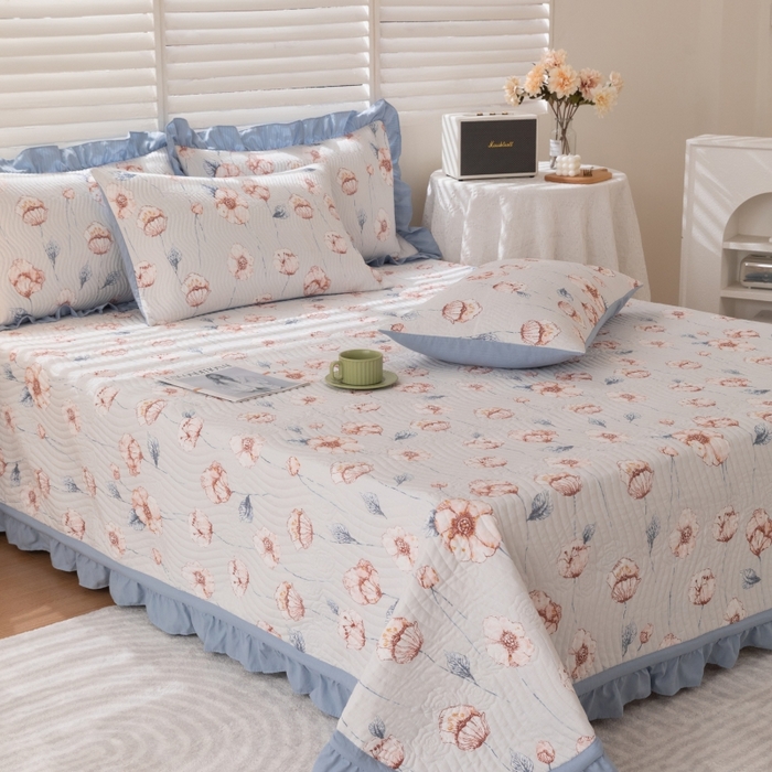 91家纺网 家纺一手货源 找家纺 紫碧螺家纺 2024新款暗提花水洗棉麻绗绣款双面多用欧式床盖 花锦