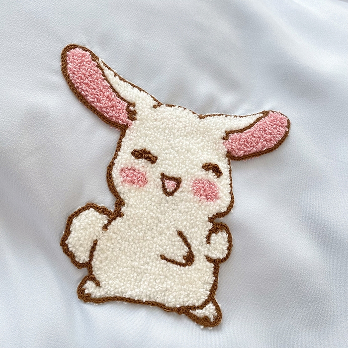 91家纺网 家纺一手货源 找家纺 欧冠家纺 2024春夏新品专版韩版四季款水洗棉毛巾绣四件套 兔宝贝-兰