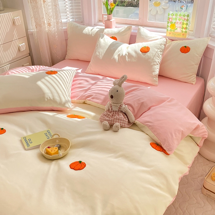 91家纺网 家纺一手货源 找家纺 欧冠家纺 2024春夏新品专版韩版四季款水洗棉毛巾绣四件套 南瓜派