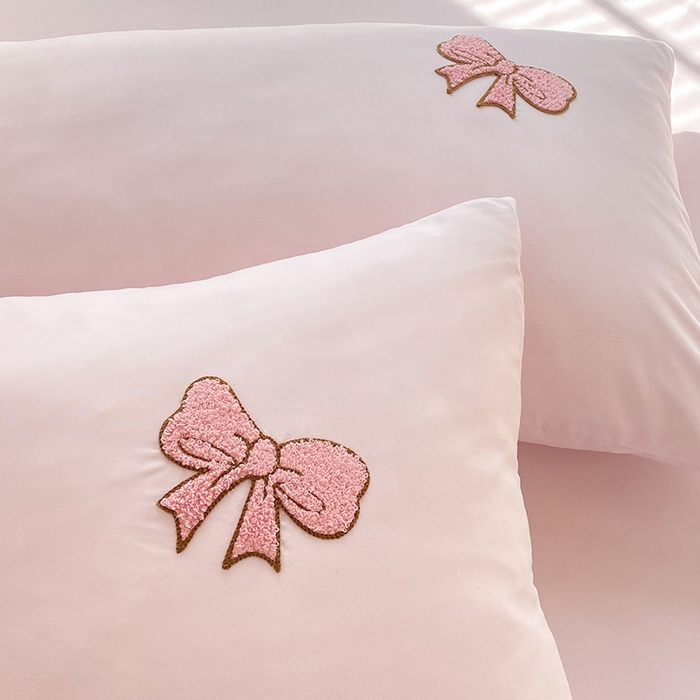 91家纺网 家纺一手货源 找家纺 欧冠家纺 2024春夏新品专版韩版四季款水洗棉毛巾绣四件套 兔宝贝-粉