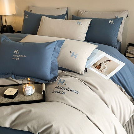 91家纺网 家纺一手货源 找家纺 （总） 【提供检测报告】A类母婴级全棉磨毛加厚保暖四件套纯棉重工刺绣床笠款纯色简约秋冬季床上用品