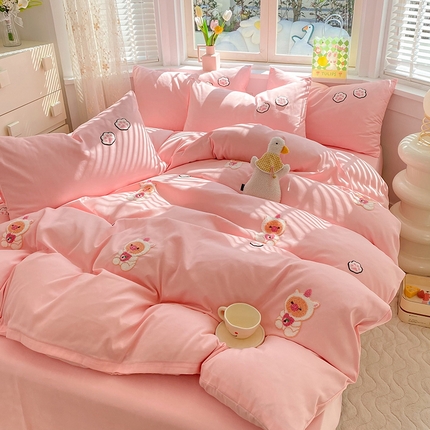 欧冠家纺 2024春夏新品专版韩版四季款水洗棉毛巾绣四件套 奶茶宝宝