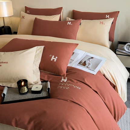 91家纺网 家纺一手货源 找家纺 （总） 【提供检测报告】A类母婴级全棉磨毛加厚保暖四件套纯棉重工刺绣床笠款纯色简约秋冬季床上用品