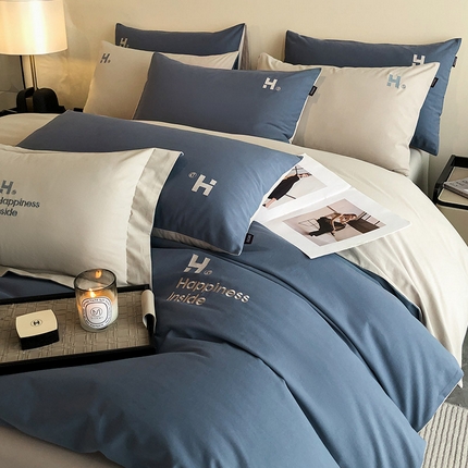 91家纺网 家纺一手货源 找家纺 （总） 【提供检测报告】A类母婴级全棉磨毛加厚保暖四件套纯棉重工刺绣床笠款纯色简约秋冬季床上用品