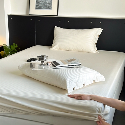 91家纺网 家纺一手货源 找家纺 （总）三朵家纺 2024年春夏全棉提花贡缎缎条单床笠