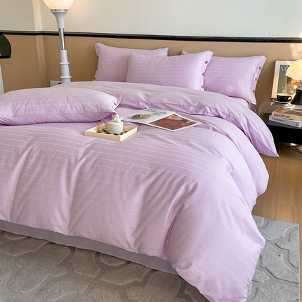 91家纺网 家纺一手货源 找家纺 （总）三朵家纺 2024年春夏全棉提花贡缎缎条四件套