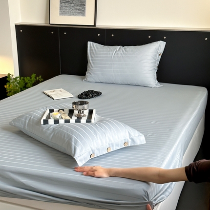 91家纺网 家纺一手货源 找家纺 （总）三朵家纺 2024年春夏全棉提花贡缎缎条单床笠