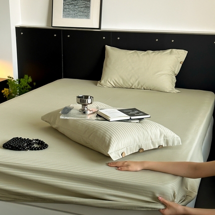 91家纺网 家纺一手货源 找家纺 （总）三朵家纺 2024年春夏全棉提花贡缎缎条单床笠