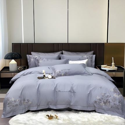 91家纺网 家纺一手货源 找家纺 云锦家居  2024春夏新品云柔棉刺绣四件套-南希 南希-奥丁灰
