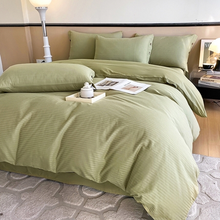 91家纺网 家纺一手货源 找家纺 （总）三朵家纺 2024年春夏全棉提花贡缎缎条四件套