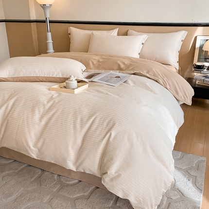 91家纺网 家纺一手货源 找家纺 （总）三朵家纺 2024年春夏全棉提花贡缎缎条四件套