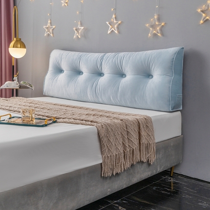 91家纺网 家纺一手货源 找家纺 碧尔家居 2025新款荷兰绒弯型三角床头靠垫软包榻榻米大靠背 天蓝