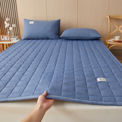 富淘芯工坊 2024新款加厚大豆纤维夹棉床垫棉花床褥 深蓝色床褥