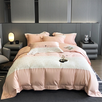 91家纺网 家纺一手货源 找家纺 鼎飞家纺 2024新款长绒棉千鸟格四件套 千鸟格-山茶粉