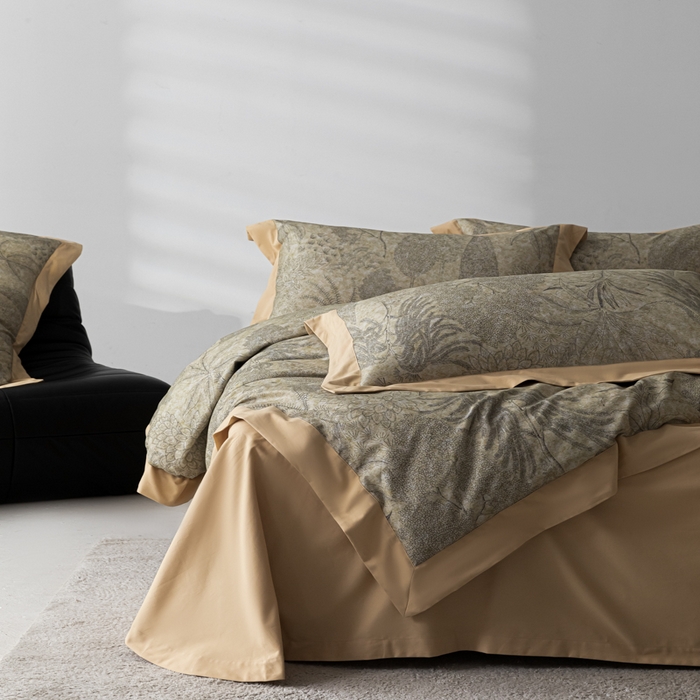 91家纺网 家纺一手货源 找家纺 爱丽丝 2024新款100支长绒棉贡缎陶瓷磨毛四件套 锦绒-舒意