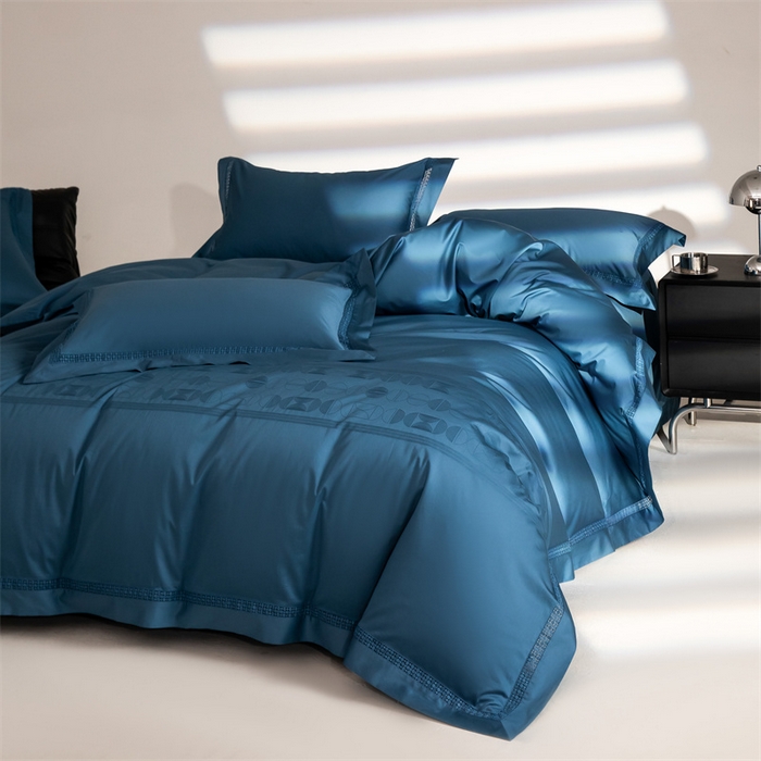 91家纺网 家纺一手货源 找家纺 爱丽丝 2024新款100支长绒棉镂空提花四件套 奢尚-蔚海蓝