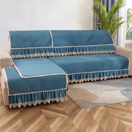老缝纫家纺 2023新款加厚荷兰绒沙发垫纯色简约防滑水洗磨毛沙发坐垫可定制 蓝色