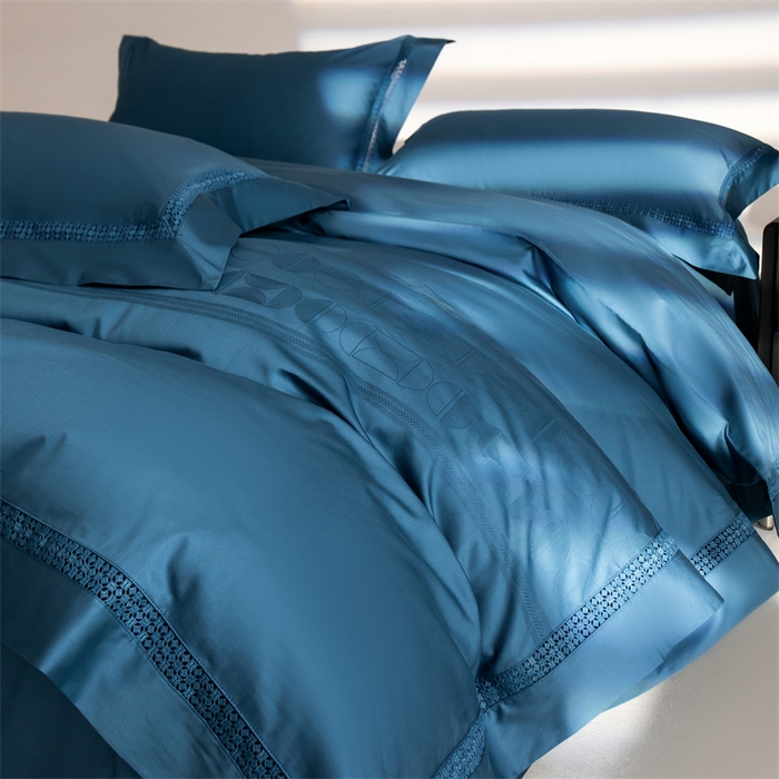 91家纺网 家纺一手货源 找家纺 爱丽丝 2024新款100支长绒棉镂空提花四件套 奢尚-蔚海蓝