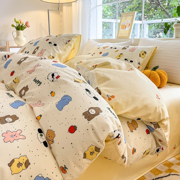 91家纺网 家纺一手货源 找家纺 清雅福 2024春夏新品喷气全棉13372印花系列-四件套 松岛可可