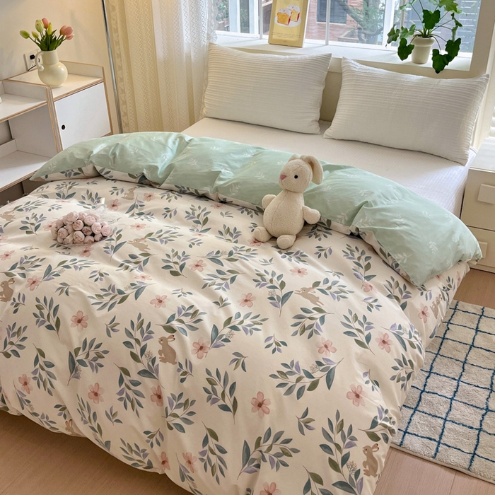 91家纺网 家纺一手货源 找家纺 清雅福 2024春夏新品喷气全棉13372印花系列-单被套 轻纱漫舞