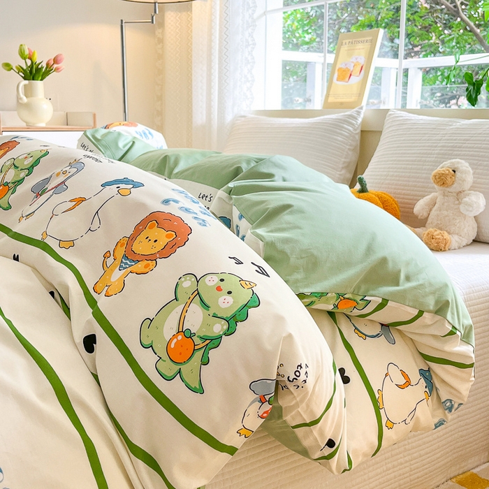 91家纺网 家纺一手货源 找家纺 清雅福 2024春夏新品喷气全棉13372印花系列-单被套 萌宠乐园