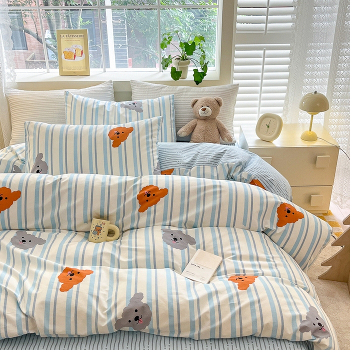 91家纺网 家纺一手货源 找家纺 清雅福 2024春夏新品喷气全棉13372印花系列-四件套 调皮狗