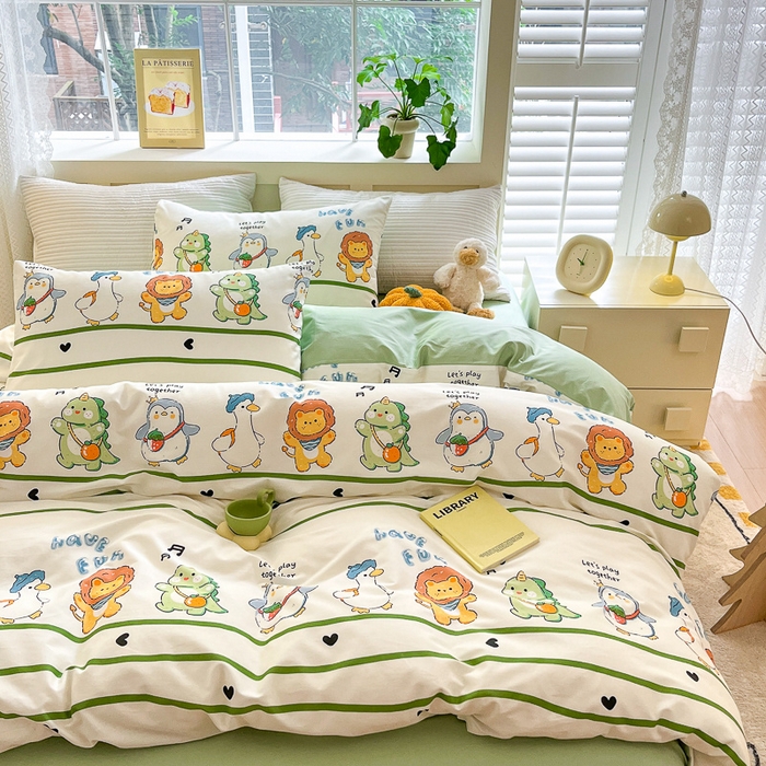 91家纺网 家纺一手货源 找家纺 清雅福 2024春夏新品喷气全棉13372印花系列-四件套 萌宠乐园