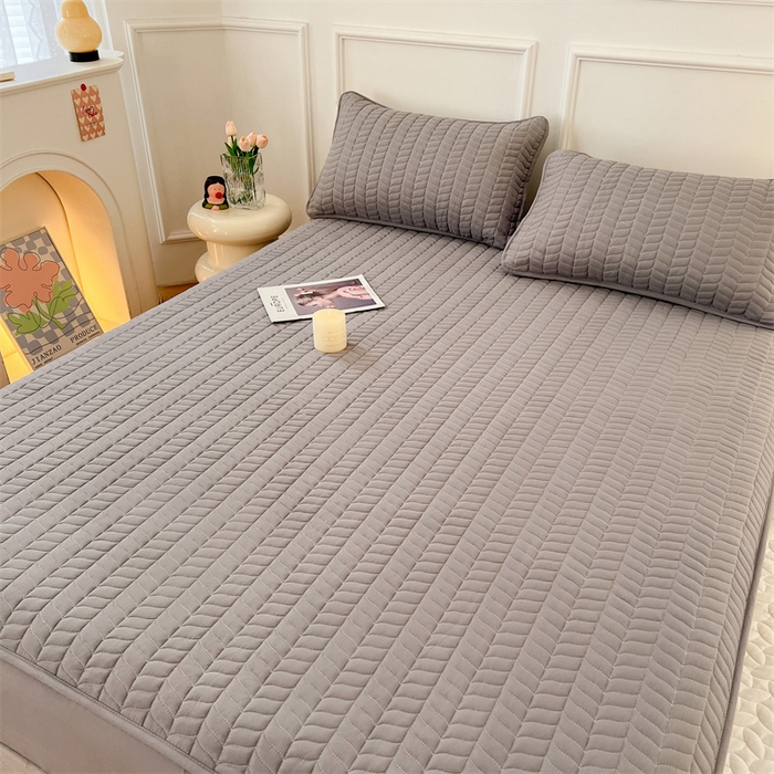 91家纺网 家纺一手货源 找家纺 梦舒羽 2025新款抗菌防水夹棉床笠-轻奢款 轻奢款-雾霾灰