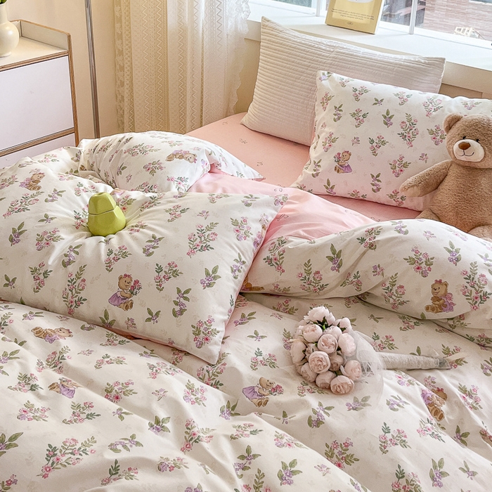 91家纺网 家纺一手货源 找家纺 清雅福 2024春夏新品喷气全棉13372印花系列-四件套 花萃清风