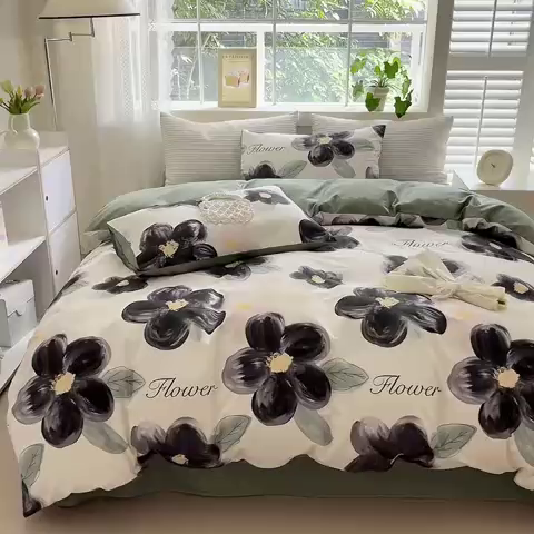 91家纺网 家纺一手货源 找家纺 清雅福 2024春夏新品喷气全棉13372印花系列-单被套 墨兰