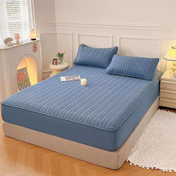 91家纺网 家纺一手货源 找家纺 梦舒羽 2025新款抗菌防水夹棉床笠-轻奢款 轻奢款-深蓝蓝