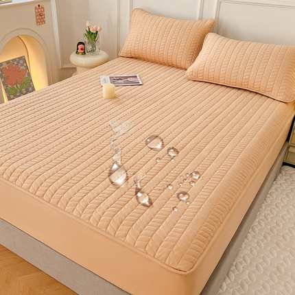 91家纺网 家纺一手货源 找家纺 梦舒羽 2025新款抗菌防水夹棉床笠-轻奢款 轻奢款-橘黄色