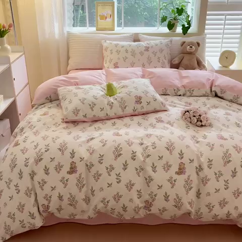 91家纺网 家纺一手货源 找家纺 清雅福 2024春夏新品喷气全棉13372印花系列-四件套 花萃清风