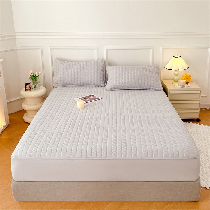 91家纺网 家纺一手货源 找家纺 梦舒羽 2025新款抗菌防水夹棉床笠-轻奢款 轻奢款-浅灰