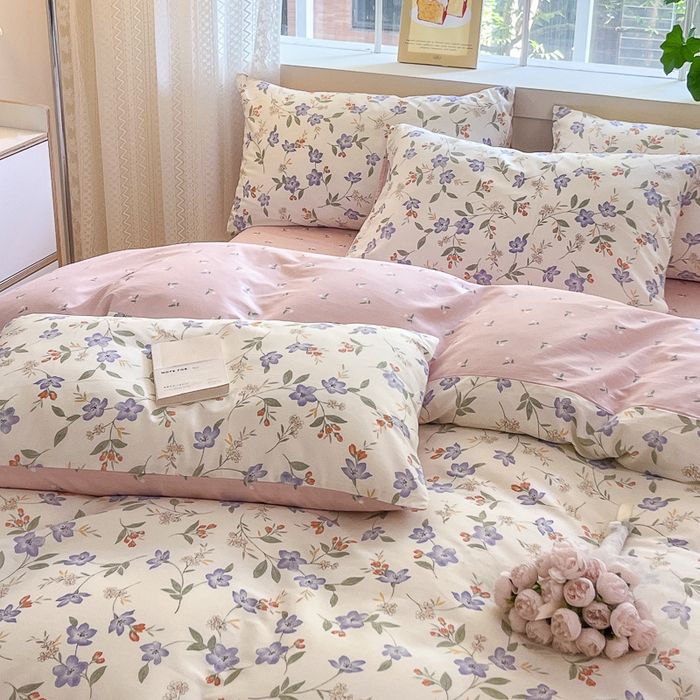 91家纺网 家纺一手货源 找家纺 清雅福 2024春夏新品喷气全棉13372印花系列-四件套 紫薇