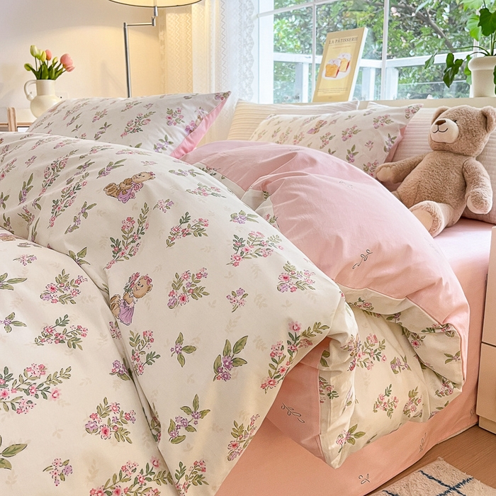 91家纺网 家纺一手货源 找家纺 清雅福 2024春夏新品喷气全棉13372印花系列-四件套 花萃清风