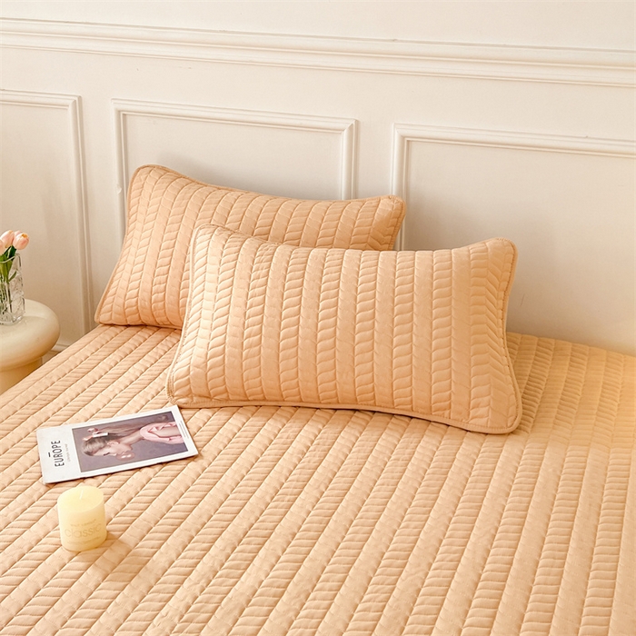 91家纺网 家纺一手货源 找家纺 梦舒羽 2025新款抗菌防水夹棉床笠-轻奢款 轻奢款-橘黄色