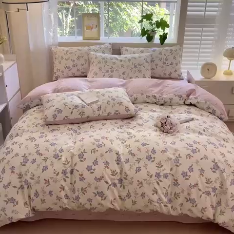 91家纺网 家纺一手货源 找家纺 清雅福 2024春夏新品喷气全棉13372印花系列-单被套 紫薇