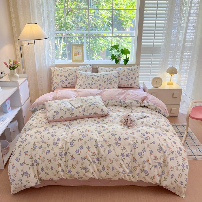 91家纺网 家纺一手货源 找家纺 清雅福 2024春夏新品喷气全棉13372印花系列-单被套 紫薇