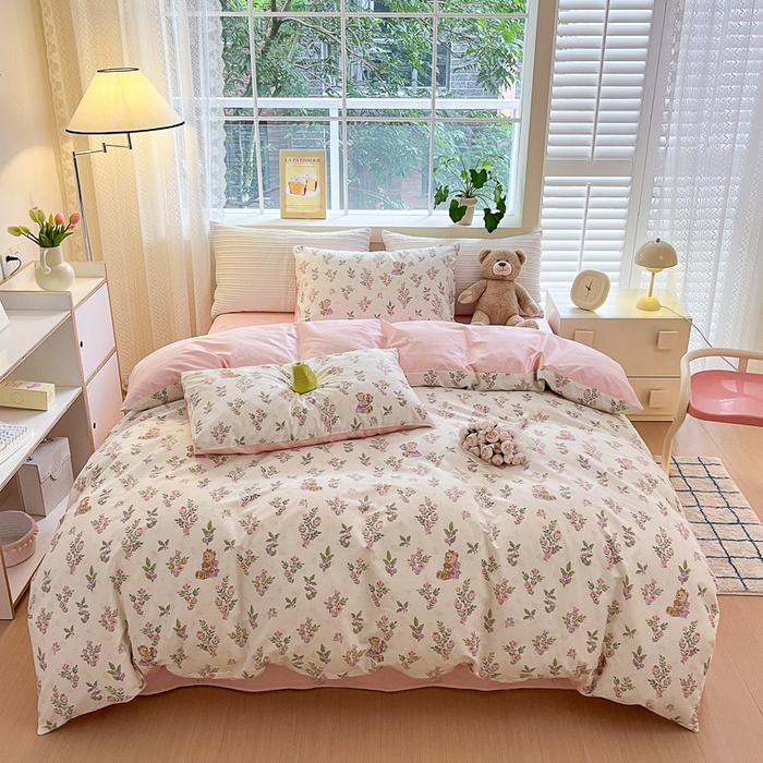 91家纺网 家纺一手货源 找家纺 清雅福 2024春夏新品喷气全棉13372印花系列-四件套 花萃清风