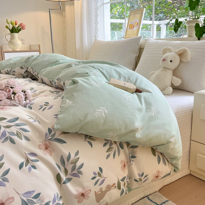 91家纺网 家纺一手货源 找家纺 清雅福 2024春夏新品喷气全棉13372印花系列-四件套 轻纱漫舞