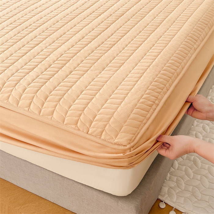 91家纺网 家纺一手货源 找家纺 梦舒羽 2025新款抗菌防水夹棉床笠-轻奢款 轻奢款-橘黄色