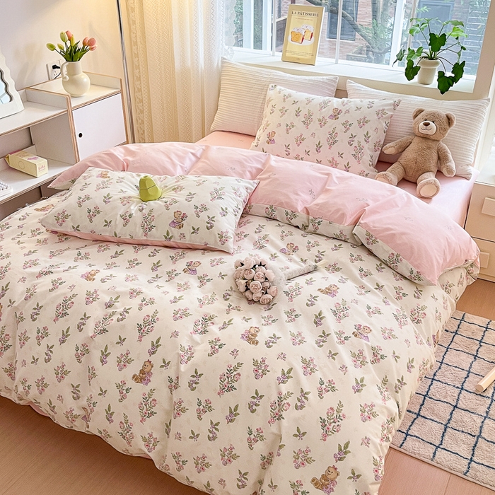 91家纺网 家纺一手货源 找家纺 清雅福 2024春夏新品喷气全棉13372印花系列-四件套 花萃清风