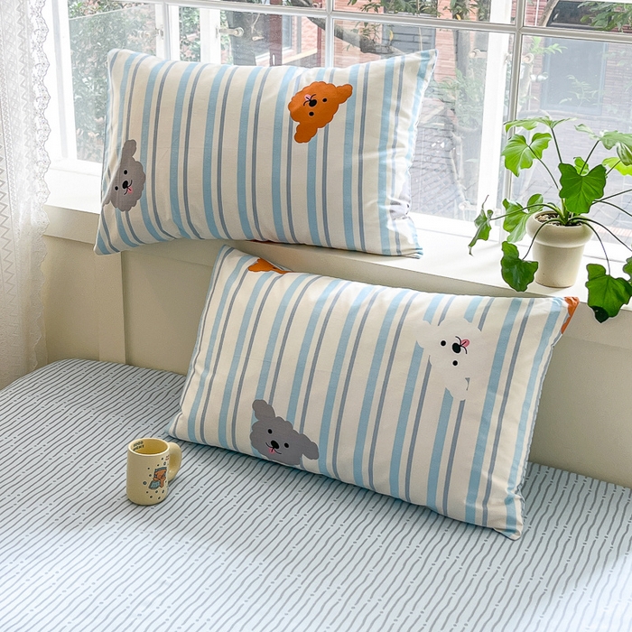 91家纺网 家纺一手货源 找家纺 清雅福 2024春夏新品喷气全棉13372印花系列-单枕套 调皮狗