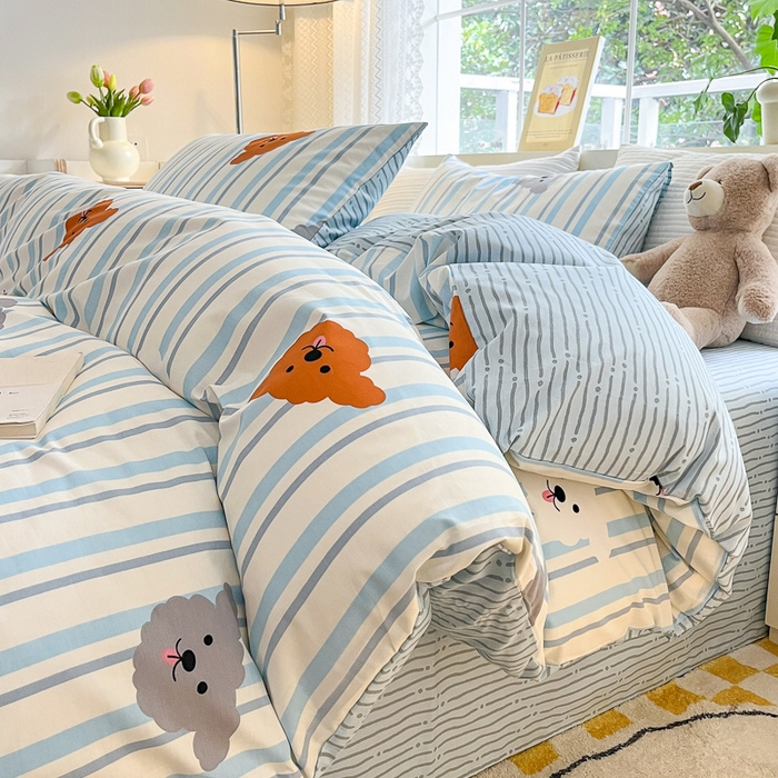 91家纺网 家纺一手货源 找家纺 清雅福 2024春夏新品喷气全棉13372印花系列-四件套 调皮狗