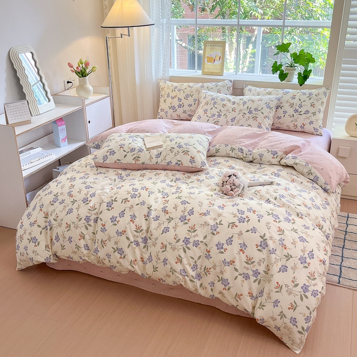 91家纺网 家纺一手货源 找家纺 清雅福 2024春夏新品喷气全棉13372印花系列-单被套 紫薇