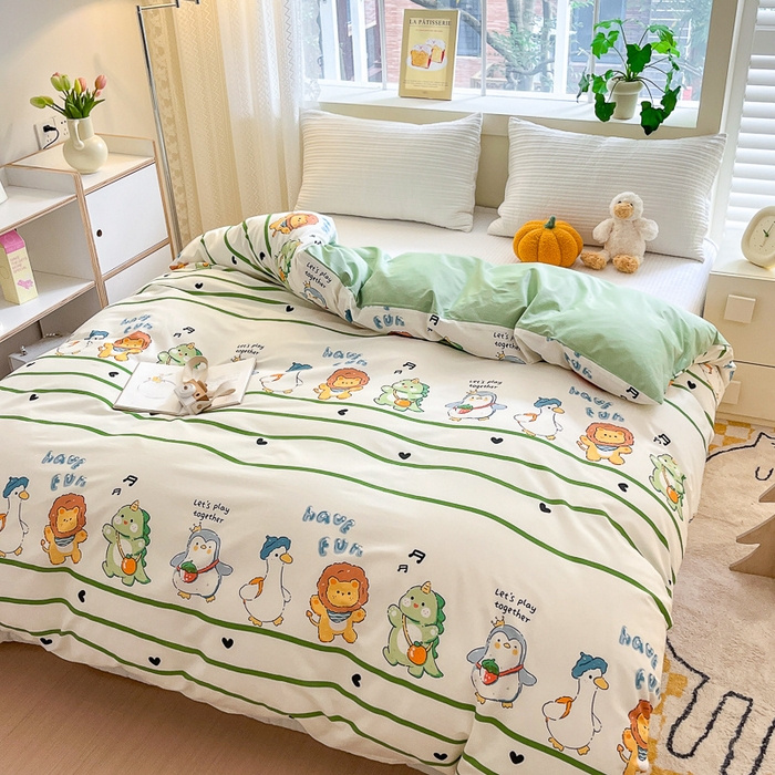 91家纺网 家纺一手货源 找家纺 清雅福 2024春夏新品喷气全棉13372印花系列-单被套 萌宠乐园